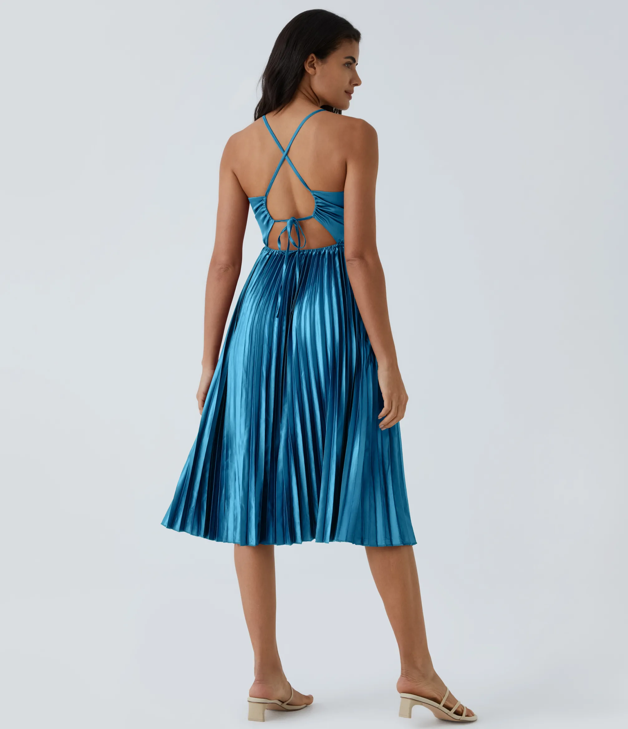 Maxi & Midi Dresses|Dresses<HALARA V Neck Lace Up Pleated Midi Dress