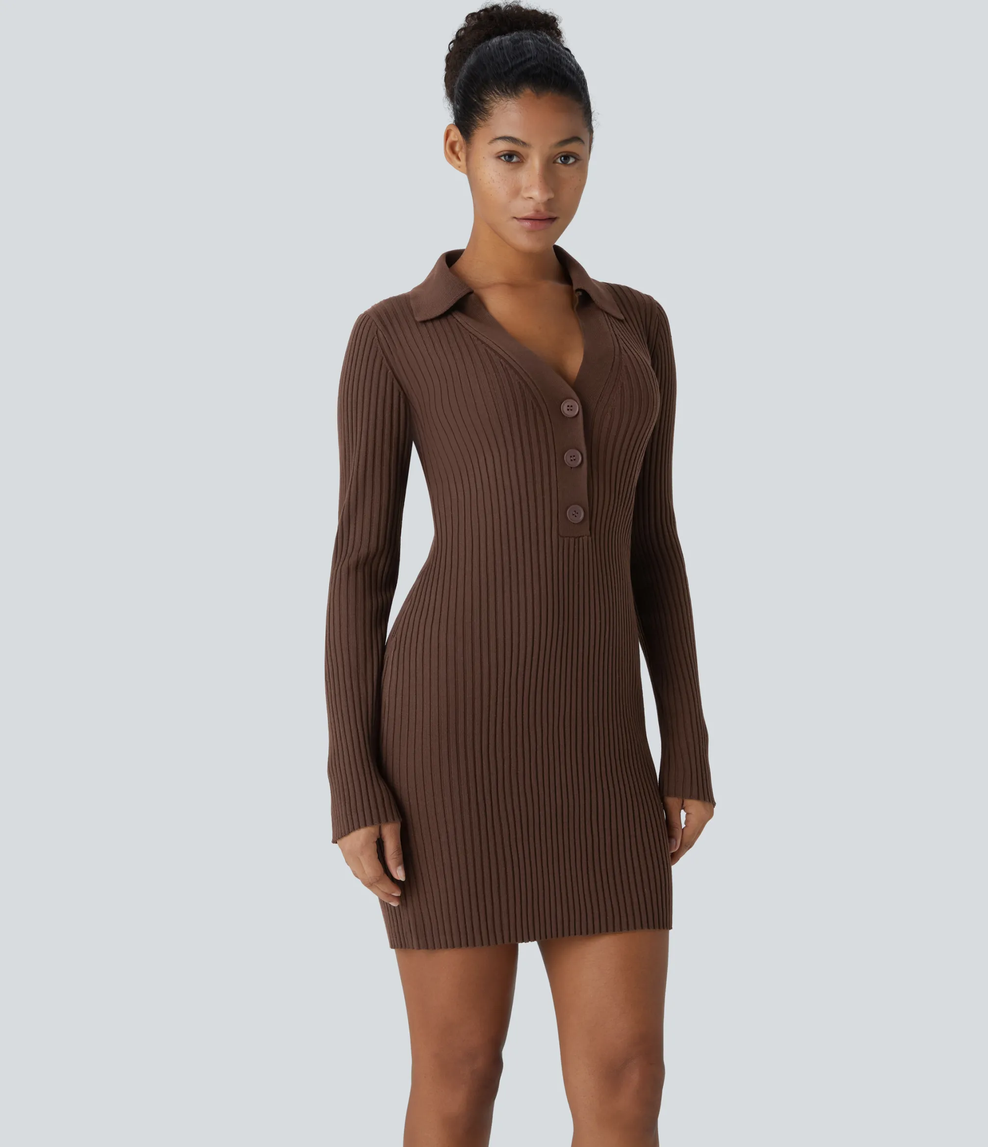Dresses|Bodycon Dresses<HALARA V Neck Long Sleeve Bodycon Mini Casual Sweater Dress