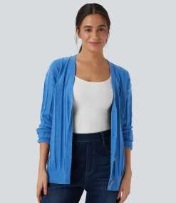 Sweaters<HALARA V Neck Long Sleeve Casual Cardigan