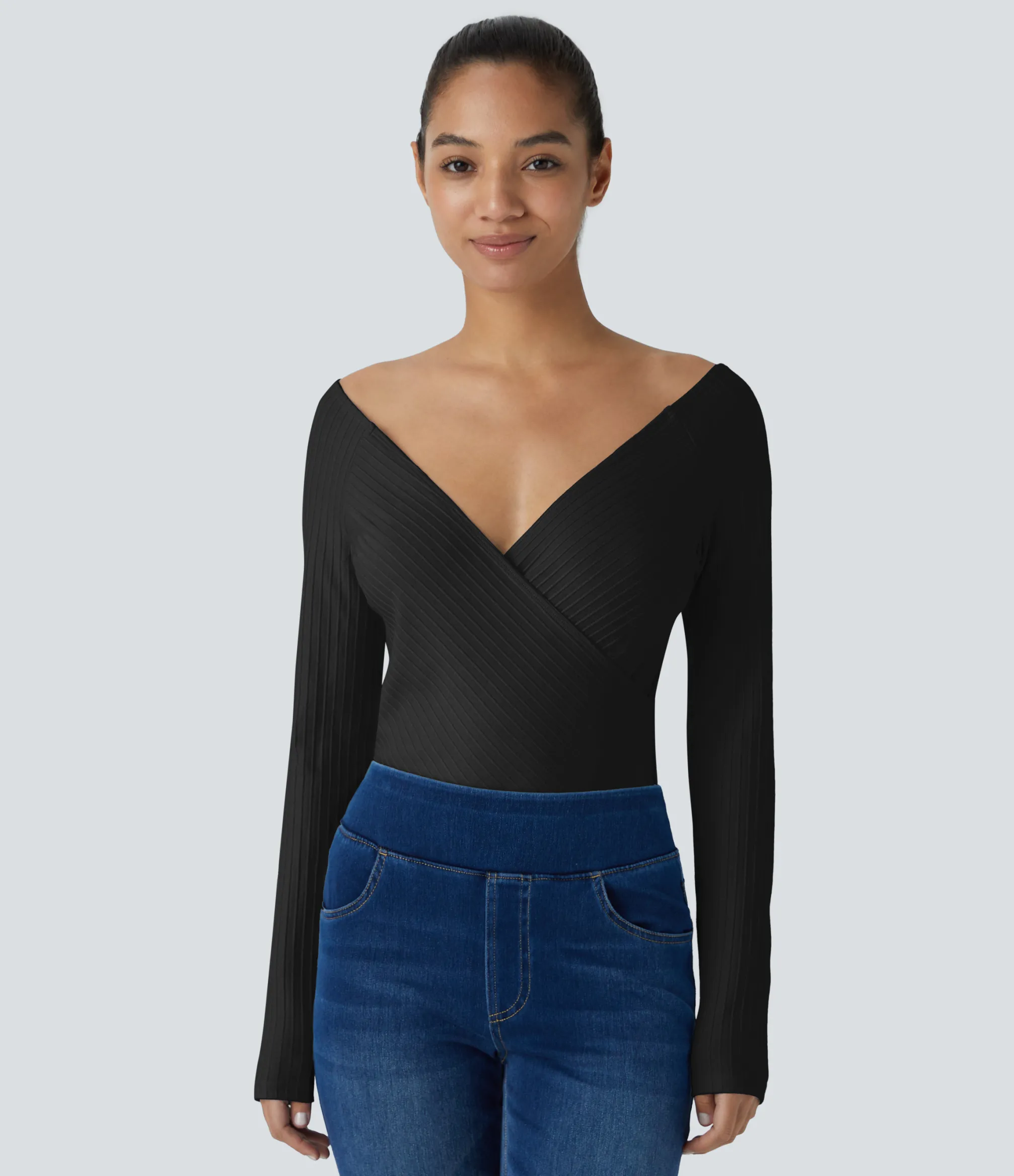 Casual Tops<HALARA V Neck Long Sleeve Casual Top