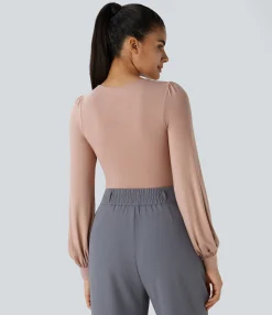 Work Tops|Bodysuits<HALARA V Neck Long Sleeve Work Bodysuit
