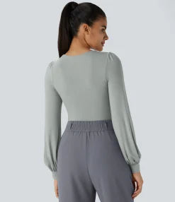 Work Tops|Bodysuits<HALARA V Neck Long Sleeve Work Bodysuit