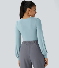 Work Tops|Bodysuits<HALARA V Neck Long Sleeve Work Bodysuit