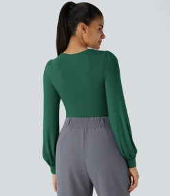 Work Tops|Bodysuits<HALARA V Neck Long Sleeve Work Bodysuit