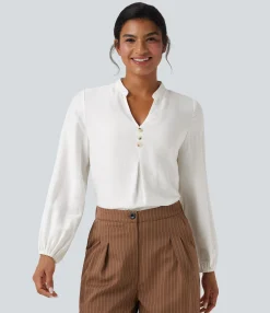 Shirts Blouses|Shirts & Blouses<HALARA V Neck Long Sleeve Work Shirt