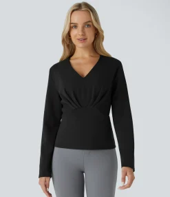 Work Tops<HALARA V Neck Long Sleeve Work Top