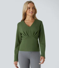 Work Tops<HALARA V Neck Long Sleeve Work Top