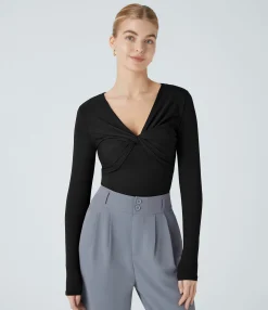 Work Tops<HALARA V Neck Long Sleeve Work Top