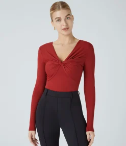 Work Tops<HALARA V Neck Long Sleeve Work Top