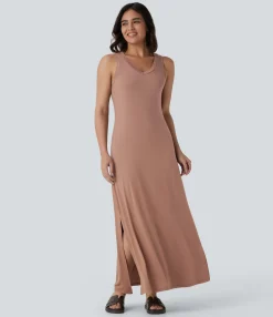 Dresses|Maxi & Midi Dresses<HALARA V Neck Maxi Casual Tank Dress