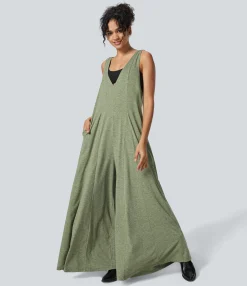 Jumpsuits<HALARA V Neck Pocket Draped Wide Leg Flowy Casual Jumpsuit