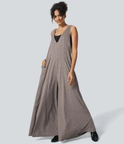 Jumpsuits<HALARA V Neck Pocket Draped Wide Leg Flowy Casual Jumpsuit