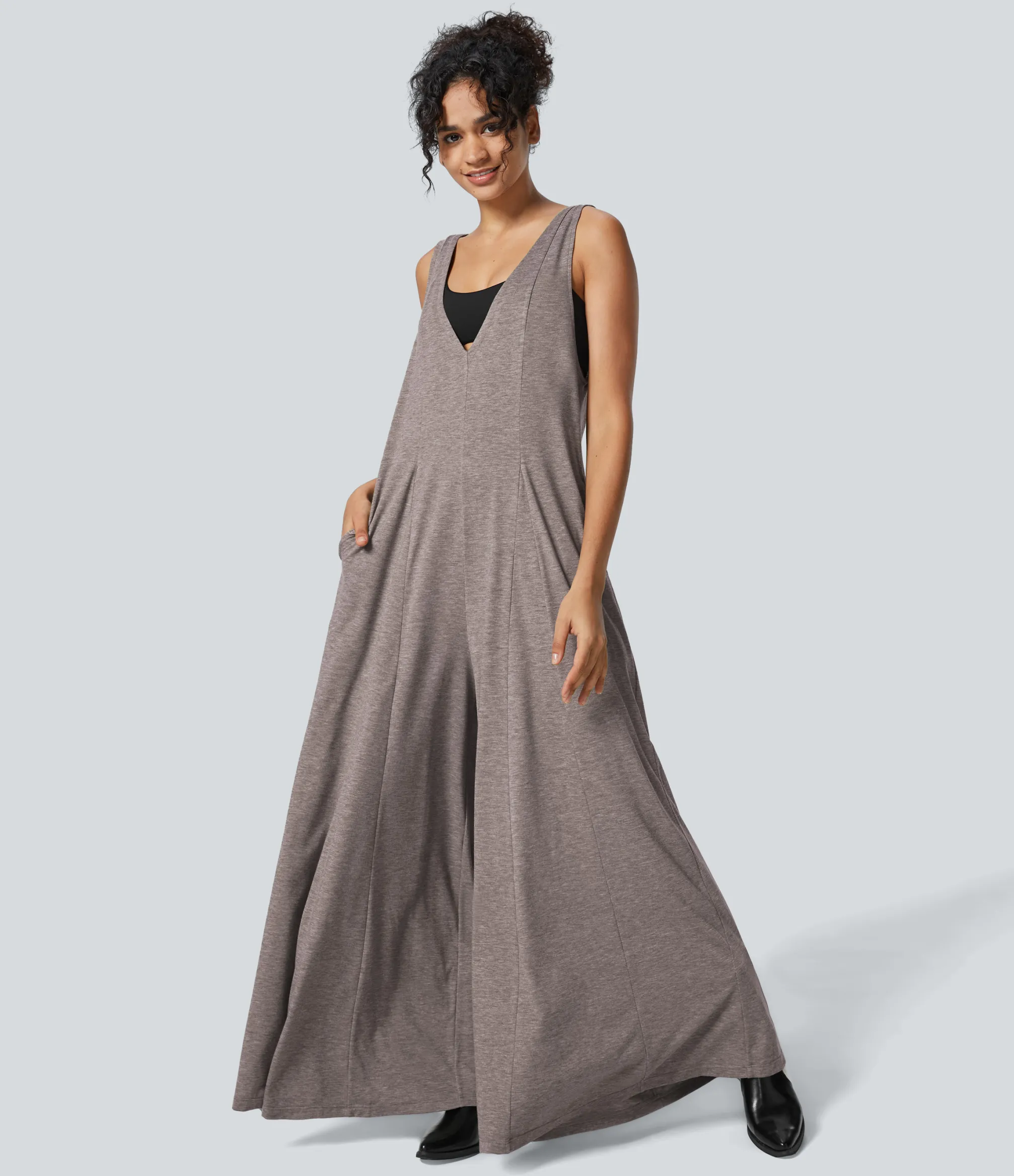 Jumpsuits<HALARA V Neck Pocket Draped Wide Leg Flowy Casual Jumpsuit