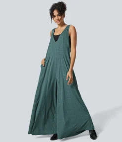 Jumpsuits<HALARA V Neck Pocket Draped Wide Leg Flowy Casual Jumpsuit