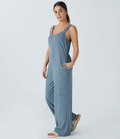 Jumpsuits<HALARA V Neck Pockets Waffle Casual Cargo Jumpsuit