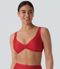 Beachwear<HALARA V Neck Sheen Bikini Top Swimsuit