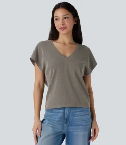 Casual Tops<HALARA V Neck Short Sleeve Casual Top