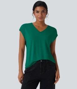 Casual Tops|T-Shirts<HALARA V Neck Short Sleeve Casual T-Shirt