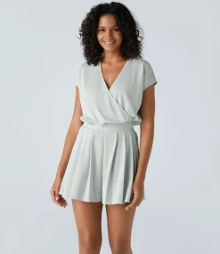 Jumpsuits<HALARA V Neck Short Sleeve Pocket Waffle Casual Romper