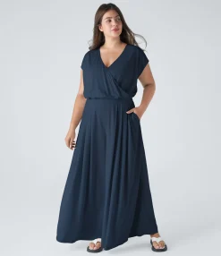 Plus Size<HALARA V Neck Short Sleeve Pocket Wide Leg Flowy Waffle Casual Plus Size Jumpsuit