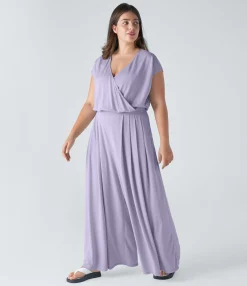 Plus Size<HALARA V Neck Short Sleeve Pocket Wide Leg Flowy Waffle Casual Plus Size Jumpsuit