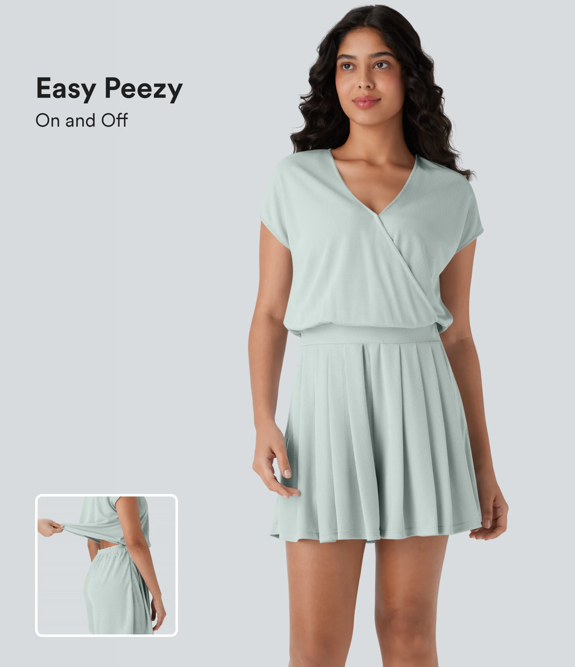 Jumpsuits<HALARA V Neck Short Sleeve Pocket Waffle Casual Romper-Easy Peezy Edition