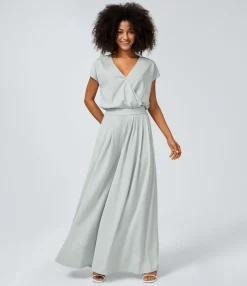 Jumpsuits<HALARA V Neck Short Sleeve Side Pocket Wide Leg Flowy Waffle Casual Jumpsuit