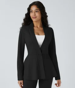 Work Tops|Jackets & Outerwear<HALARA V Neck Single Front Work Peplum Jacket