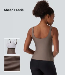 Tank Tops & Camis|Tank Tops<HALARA V Neck Skinny 2-in-1 Sheen Running Tank Top with Pockets