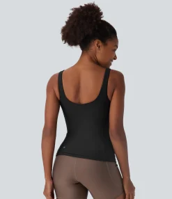 Tank Tops & Camis|Tank Tops<HALARA V Neck Skinny 2-in-1 Sheen Running Tank Top with Pockets