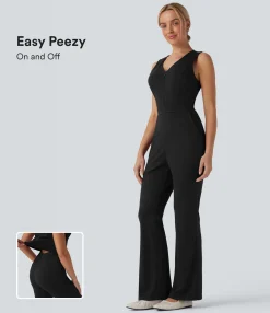Jumpsuits<HALARA V Neck Sleeveless Casual Bootcut Jumpsuit with Pockets-Easy Peezy Edition