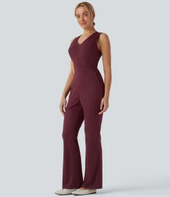 Jumpsuits<HALARA V Neck Sleeveless Casual Bootcut Jumpsuit with Pockets-Easy Peezy Edition