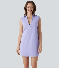 Mini Dresses|Dresses<HALARA V Neck Sleeveless Curved Hem Mini Dress