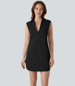 Mini Dresses|Dresses<HALARA V Neck Sleeveless Curved Hem Mini Dress