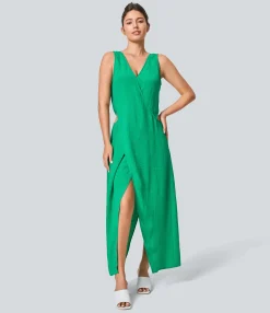 Maxi & Midi Dresses|Dresses<HALARA V Neck Sleeveless Cut Out Maxi Casual Linen-Feel Dress