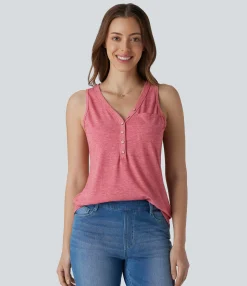 Casual Tops<HALARA V Neck Sleeveless Decorative Casual Top