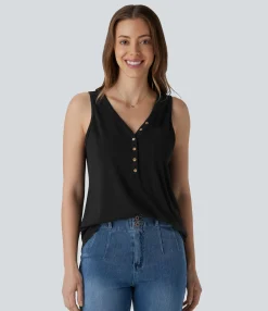 Casual Tops<HALARA V Neck Sleeveless Decorative Casual Top