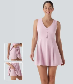 Mini Dresses|Dresses<HALARA V Neck Sleeveless Decorative 2-Piece Mini Casual Dress with Pocket