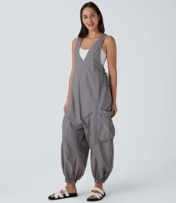 Jumpsuits<HALARA V Neck Sleeveless Drawstring Pockets Relax Cargo Jumpsuit