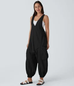 Jumpsuits<HALARA V Neck Sleeveless Drawstring Pockets Relax Cargo Jumpsuit
