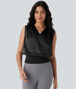Work Tops<HALARA V Neck Sleeveless Satin-Like Work Top