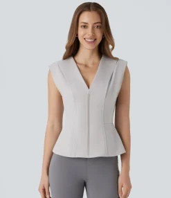 Work Tops<HALARA V Neck Sleeveless Slim Work Peplum Top