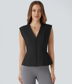 Work Tops<HALARA V Neck Sleeveless Slim Work Peplum Top