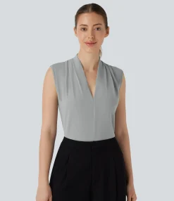Work Tops|Shirts Blouses<HALARA V Neck Sleeveless Work Blouse