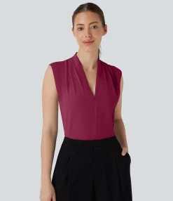 Work Tops|Shirts Blouses<HALARA V Neck Sleeveless Work Blouse