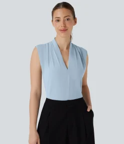 Work Tops|Shirts Blouses<HALARA V Neck Sleeveless Work Blouse