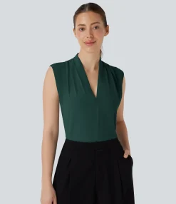 Work Tops|Shirts Blouses<HALARA V Neck Sleeveless Work Blouse