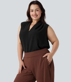 Plus Size<HALARA V Neck Sleeveless Work Plus Size Blouse