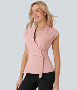 Jackets & Outerwear<HALARA V Neck Sleeveless Wrapped Belted Work Jacket