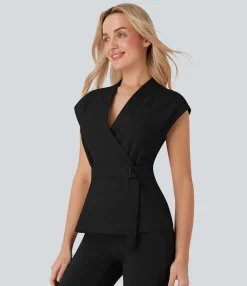 Jackets & Outerwear<HALARA V Neck Sleeveless Wrapped Belted Work Jacket